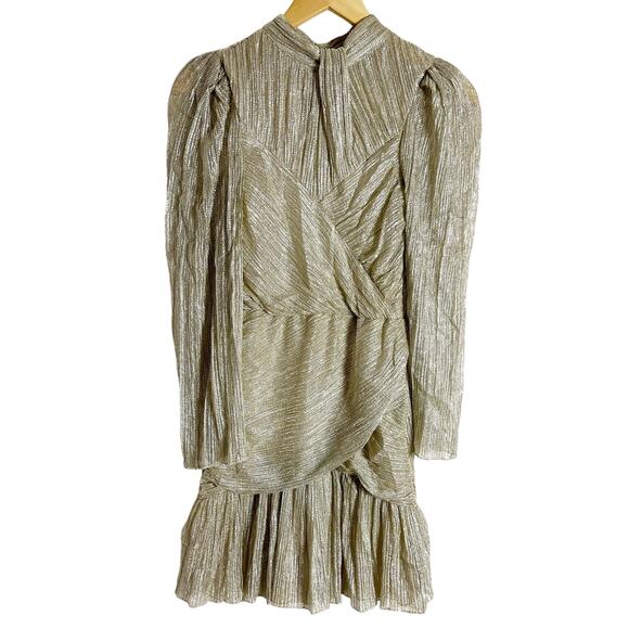 Saylor Saydee Silver Metallic Plisse Jacquard Mock Neck Party Mini Dress Size XS - Picture 6 of 16